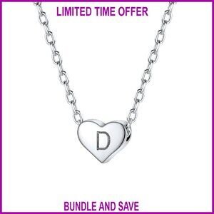 Sterling Silver Heart Initial Necklace 18" Chain Personalized Pendant